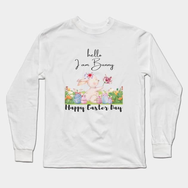 Hello, I am Bunny, Happy Easter Day Long Sleeve T-Shirt by Color by EM